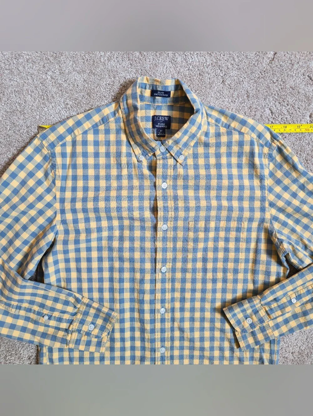 J. Crew Button Down Shirt Mens M Slim Fit Yellow Blue Check Plaid Long Sleeve